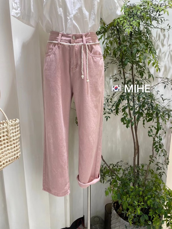 New in early summer! [Mihe] Korean drama hostess pink versatile straight jeans ys1-2251\lwy