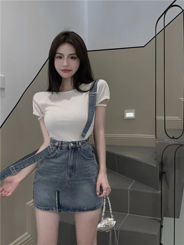 [Aimee] Korean versatile denim skirt (with detachable straps) 9221\ozq