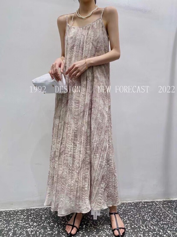 [1992] niche tie dye design pleated loose Sling Dress 3883\xyj