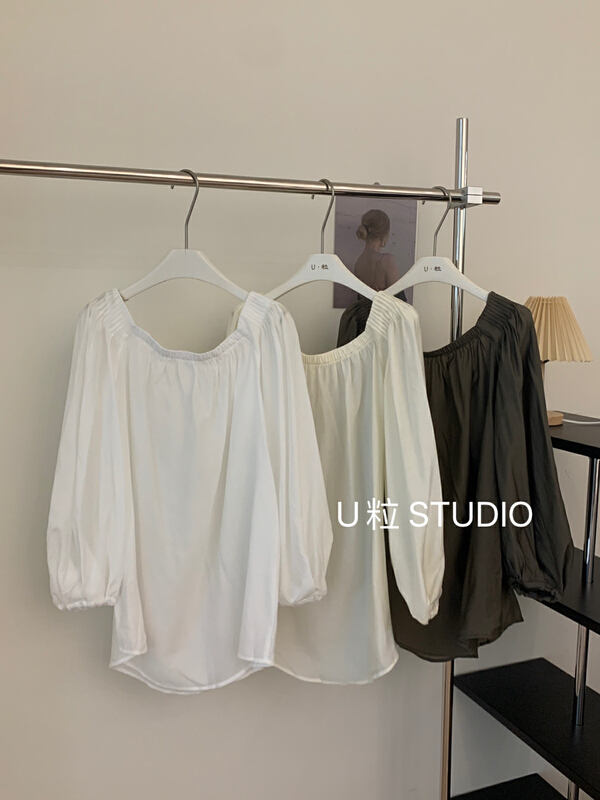[U grain] elastic square neck seven point sleeve shirt 6289\hbx