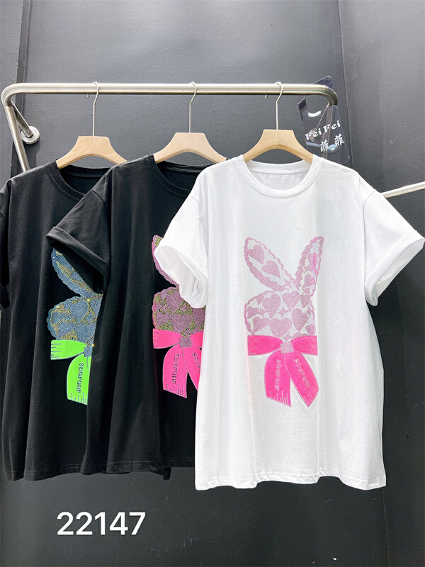 [Feifei] fashion print round neck versatile short sleeve T-shirt 22147\ozq