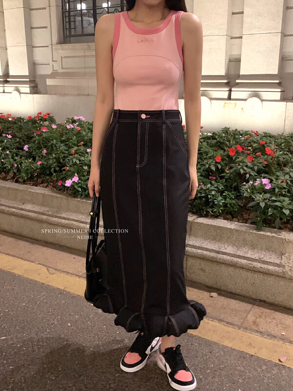 In early summer! [neihe] Korean contrast fishtail skirt 22176\zxx