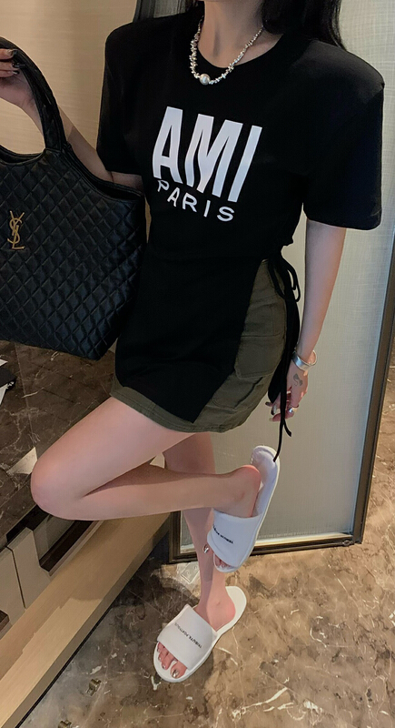 [ID] slit design letter short sleeve T-shirt 9515\lsl