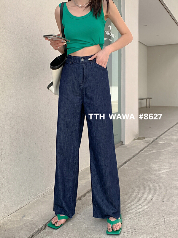 Original price 77.83! [Wawa] Korean casual versatile skinny elastic waist loose jeans 008627\lsl