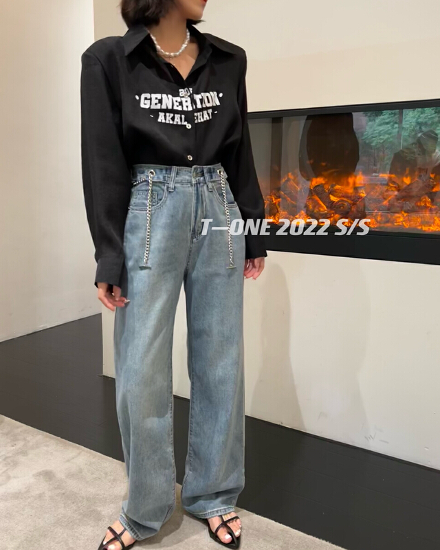 [t one] Korean wide leg jeans (with waist rope) 9170\lsl