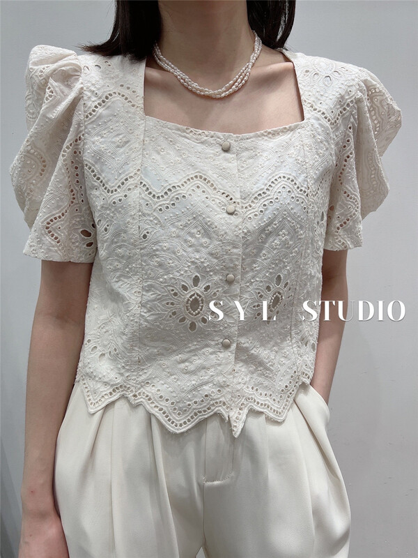 [SYL] fashionable square neck temperament versatile shirt (no necklace) 5229\l