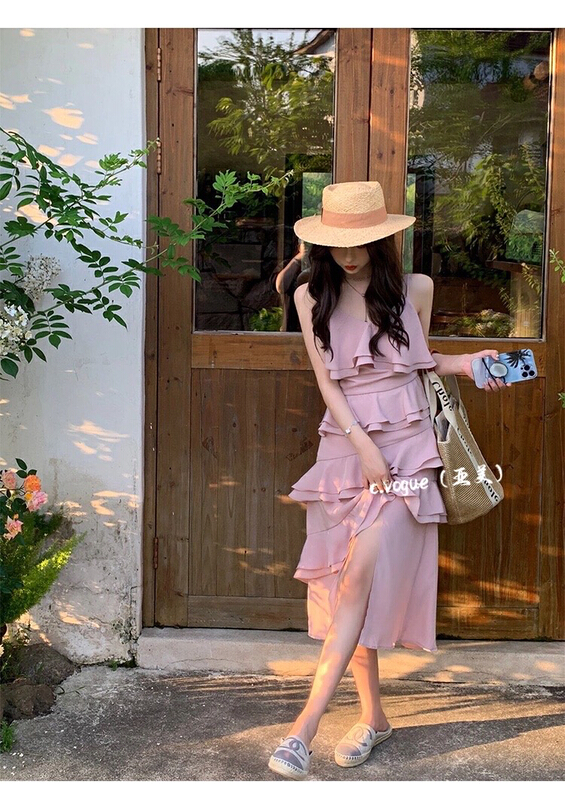 [c.vogue] French high-grade Ruffle lace halter dress 3987\pcz