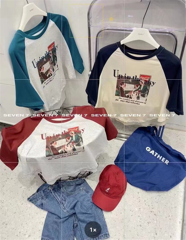 [seven 7] color blocked print Pullover short sleeve T-shirt 8275\wtt