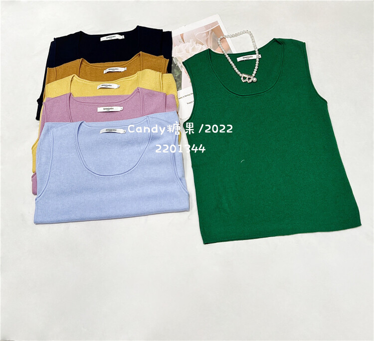 [candy] solid color knitted versatile vest / sling (without necklace) 1344\zjy
