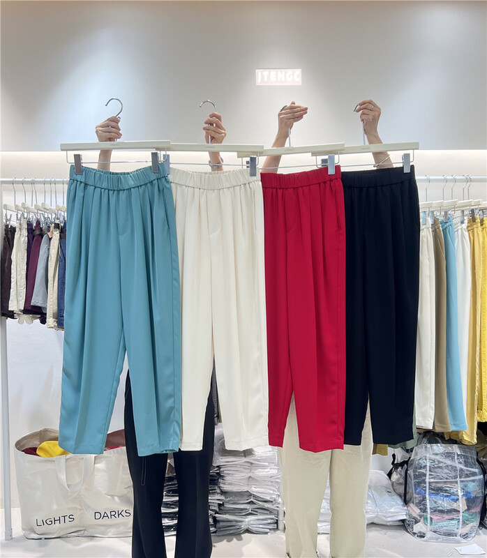 [jtengc] elastic waist solid color loose and versatile casual pants jx1957\lsl
