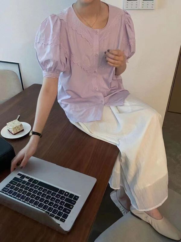 [Duomi] round neck single breasted simple shirt 5600\zxl