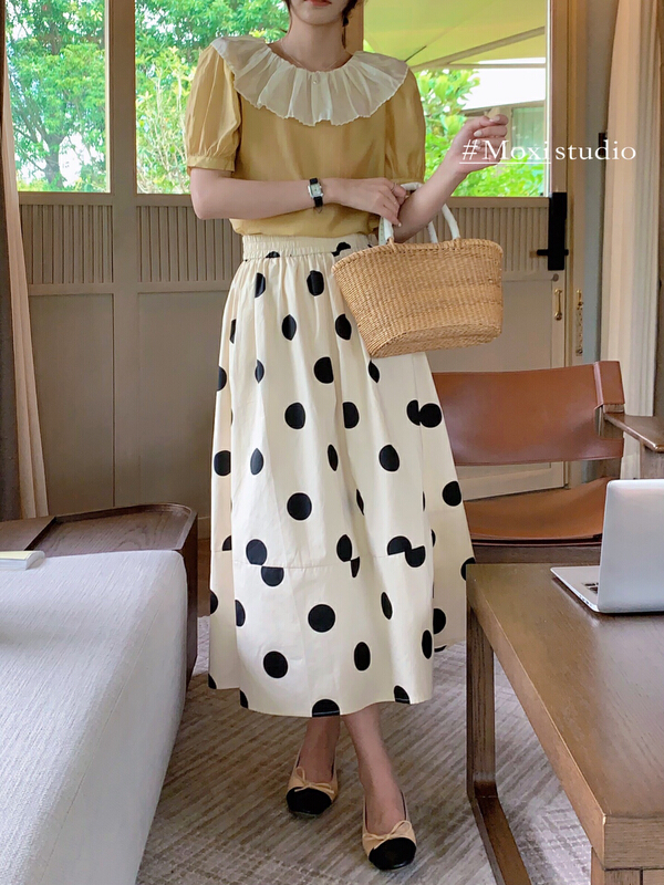 [Moxi] versatile simple Korean dotted skirt 75933\xj