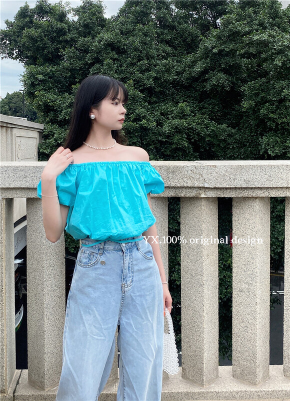 [YX] off shoulder solid color simple shirt 3016\zjy