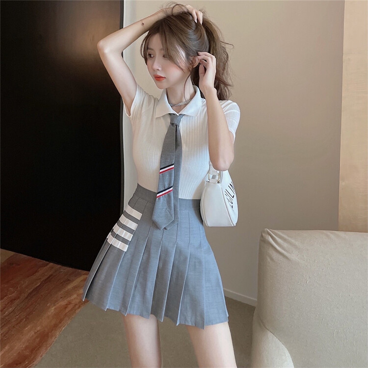 [Bingbing] striped pleated slim skirt 8317-1\1\xyj
