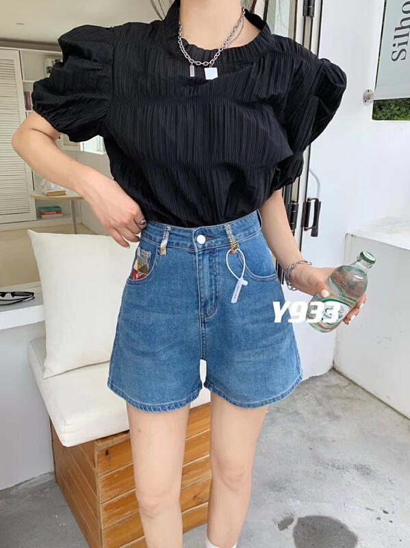 [1000 degrees] wide leg high waist slim casual shorts y933\lsw