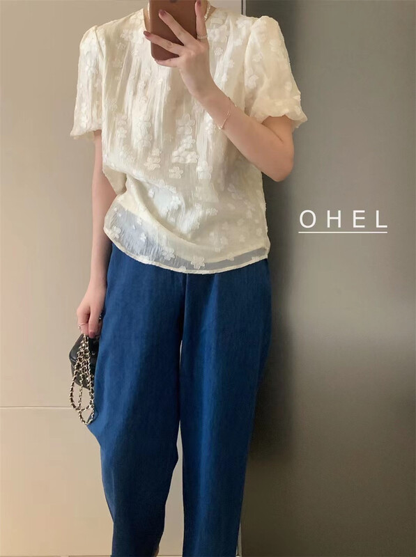 [Ohel] simple and versatile fashionable bubble sleeve shirt 22203\cls