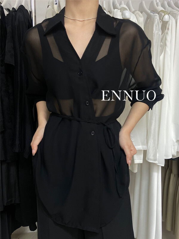 [ennuo] single breasted comfortable sunscreen shirt (with belt) 1201-1\l