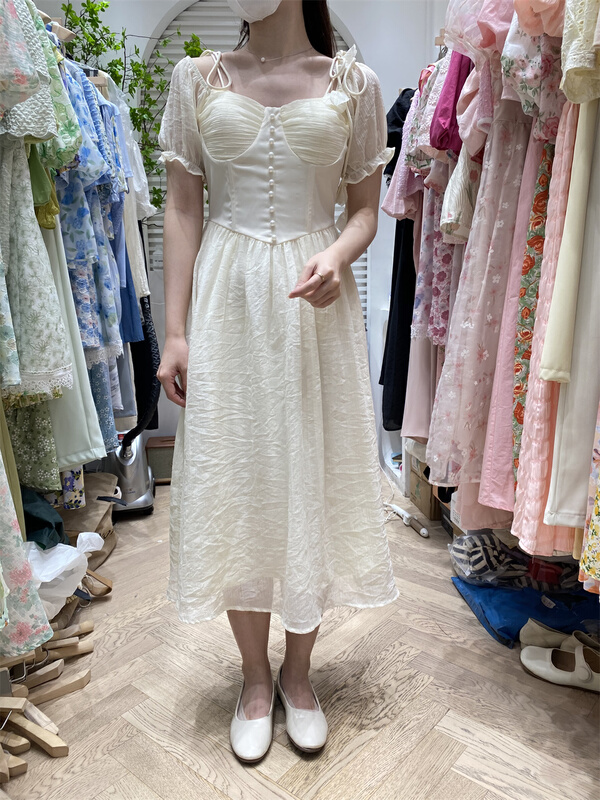 [of white] sweet little woman Fairy stitched pearl high waist dress 881636\hjy