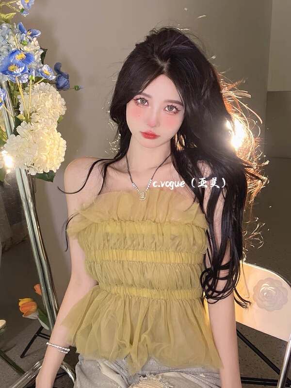 [Asian American clothing] French high-level design sense fairy mesh bra shirt 3971\pcz