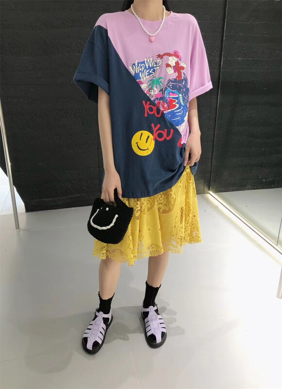 【 rich rich 】 round neck color blocking comfortable short sleeve T-shirt 77825\gyj