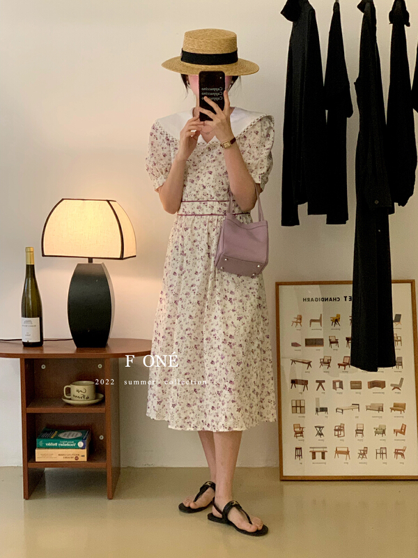 [f one] Korean version three-dimensional flocking embroidery floral dress 66126\wpl