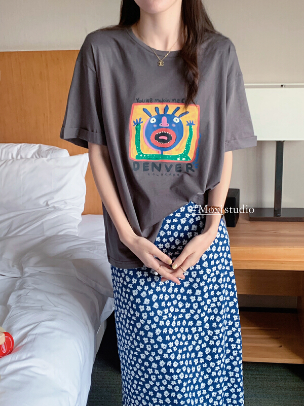 [Moxi] Korean simple and versatile short sleeve T-shirt 1875\xj