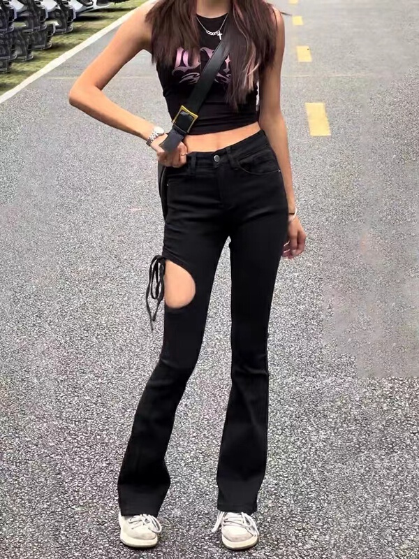 [x2 Vance feather] high waist slim elastic micro flare jeans 8227\wtt
