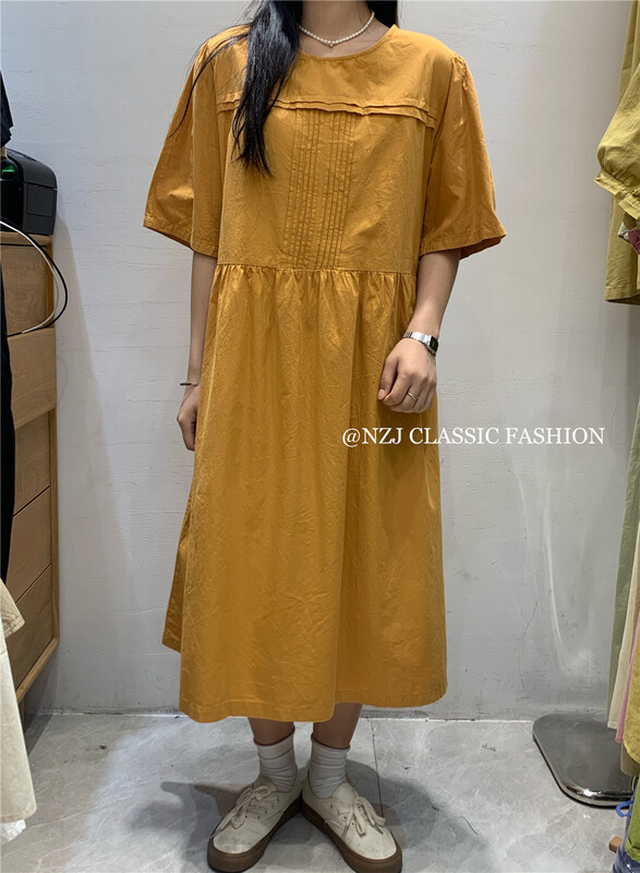 [NZJ] round neck fresh, simple and comfortable Pleated Dress 830139\l