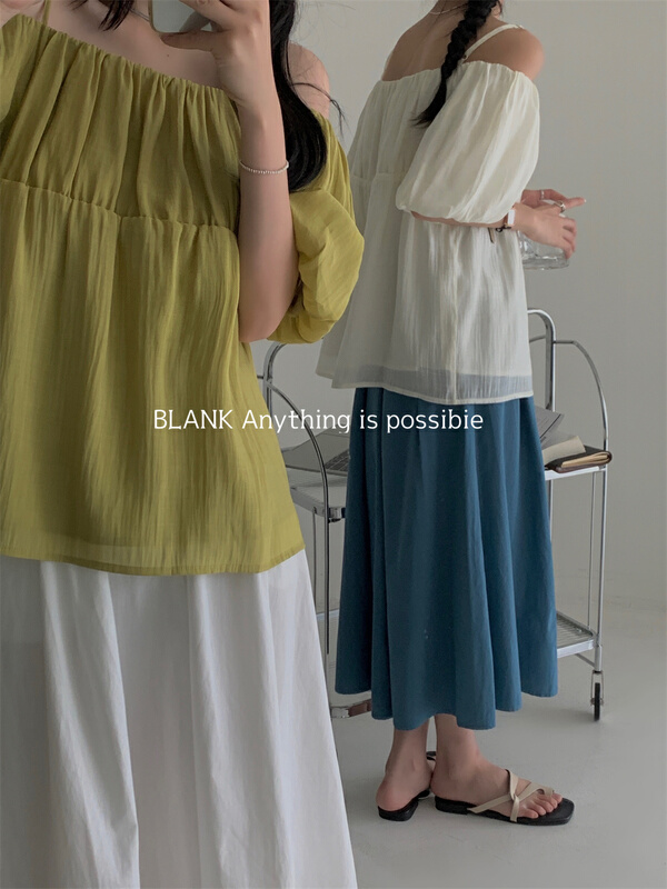 【 blank 】 fresh and simple off shoulder sling shirt 522593 \wpl