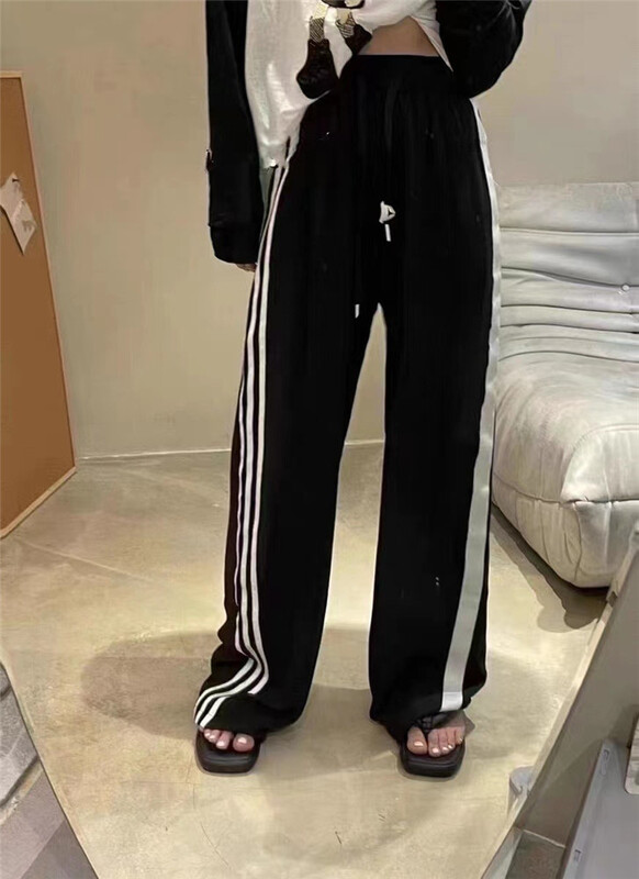 【F】 Korean loose stripe contrast casual pants 1517\hbx