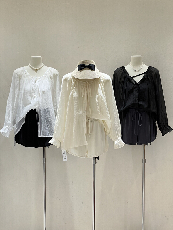 [kJ] Korean version simple breasted tie Tiansi sun shirt (only selling sun shirts) 3308\zxl