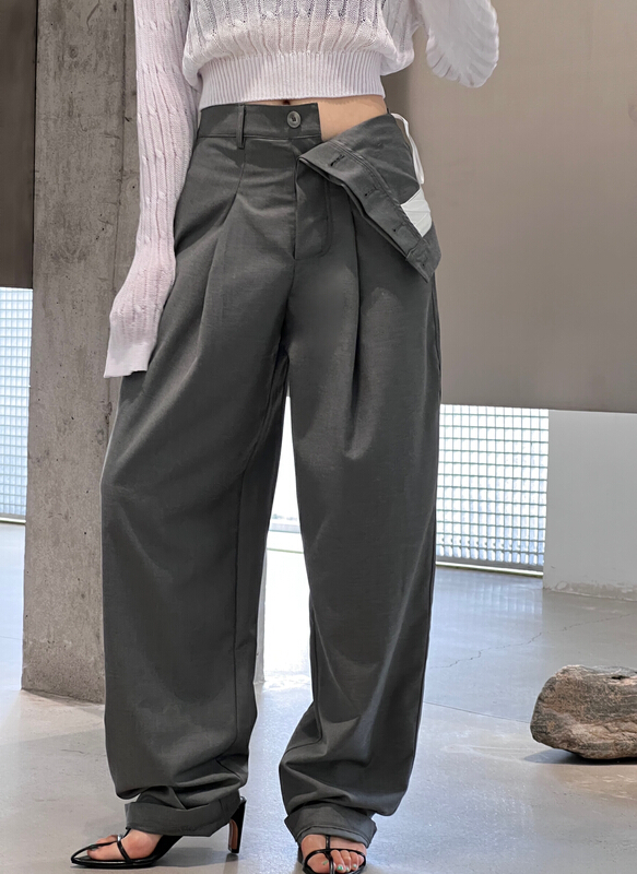 [all in] Korean cuffed color contrast pants 4288\ozq