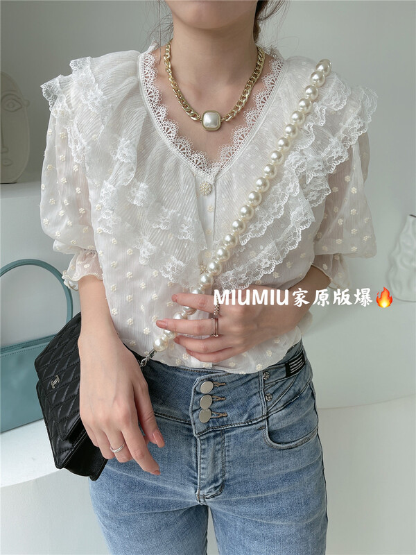 [MiuMiu] gentle wind lotus leaf edge temperament shirt 3976\zxx