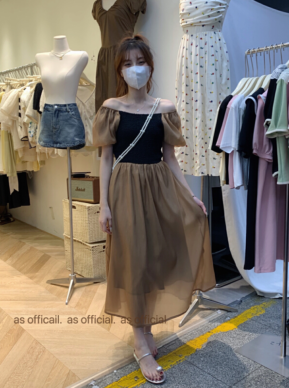 [as] Korean high-level color blocked bubble sleeve dress s6605\hjy