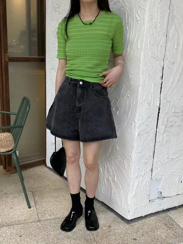 [Hua Muzi] simple and versatile skinny denim shorts 0887\zxl