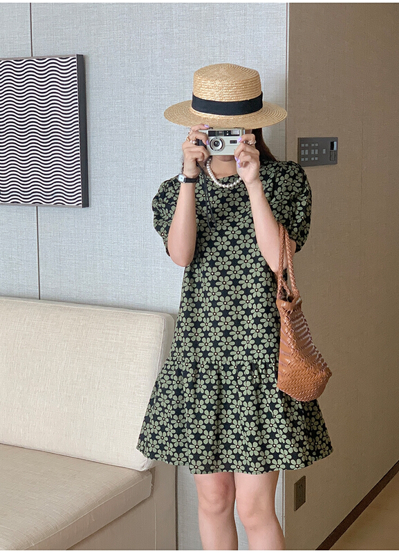 [the mind] Korean style round neck floral dress 60390\xyj