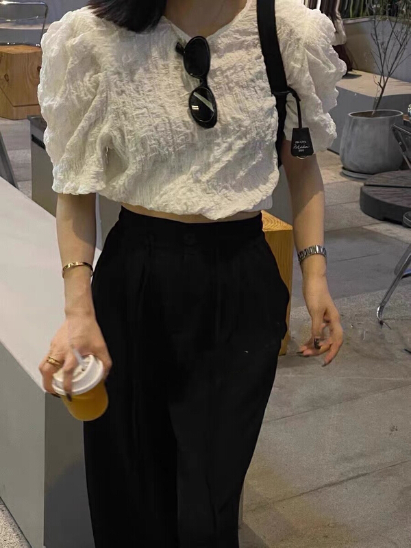 [Lala] Korean versatile pleated jacquard shirt 3163\wtt
