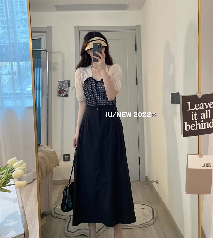 [IU] square neck bubble sleeve waist contrast shirt 6906\wpl