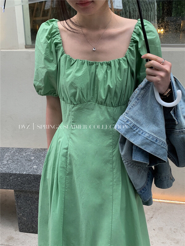 [dvz] Fashion Square Neck simple fresh dress 3689\zxx