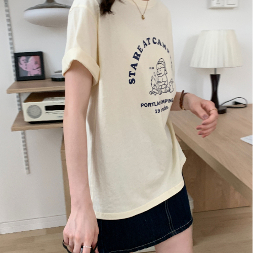 Cartoon letter printed short sleeve T-shirt for women loose top for women