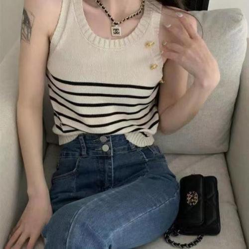 Striped knitted suspender vest women's design sense of minority wear outside and wear inside with summer short Spice Girls' Sports bottoming top