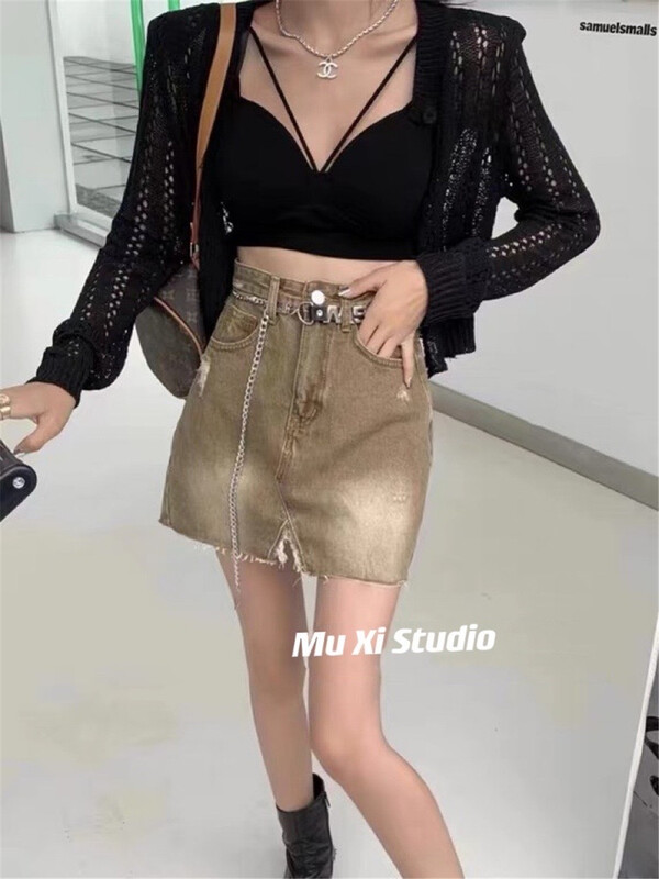 [Muxi] Korean slim skirt (with waist chain) 6075\wpl