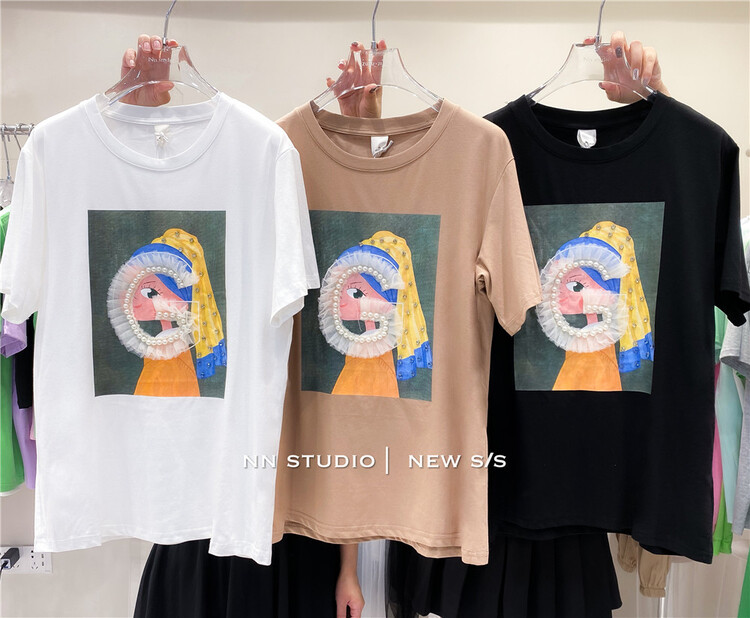 [NN] funny cartoon printed Beaded short sleeve T-shirt 9689\xyy