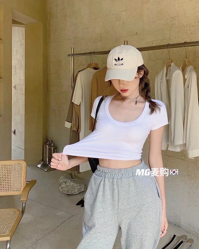 [Mg shopping] solid color elastic versatile short sleeve T-shirt 808\wtt