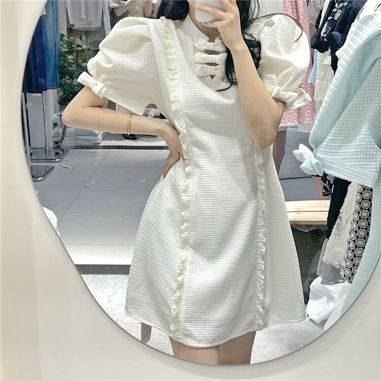 [NC edition/new color] Korean sweet fungus side bubble sleeve dress w9512\zxx
