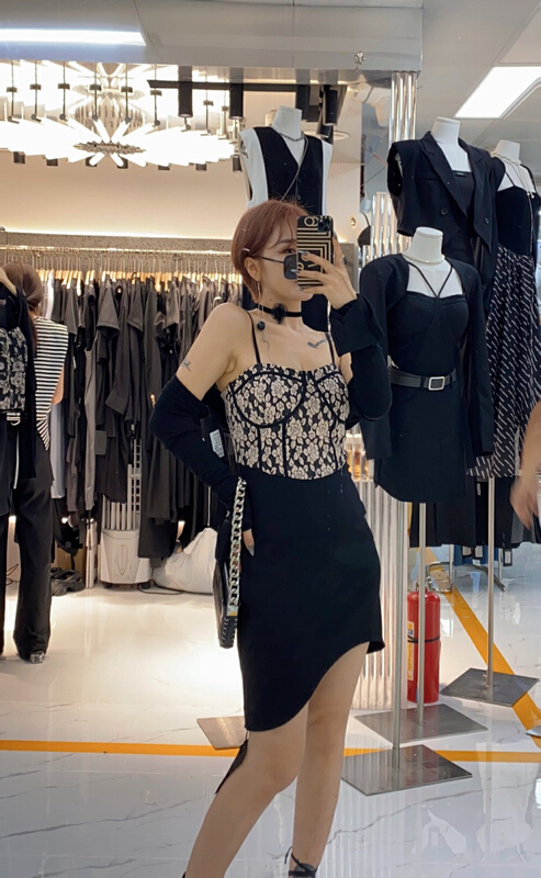 [semi plain] pure lustful printed slim suspender dress z103\zjy