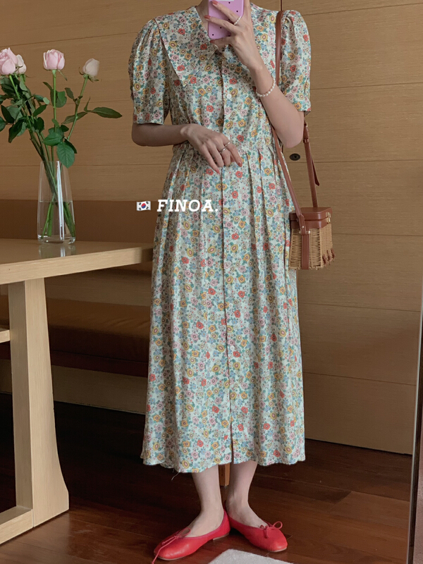 [finoa] retro fashion loose flower dress 1141