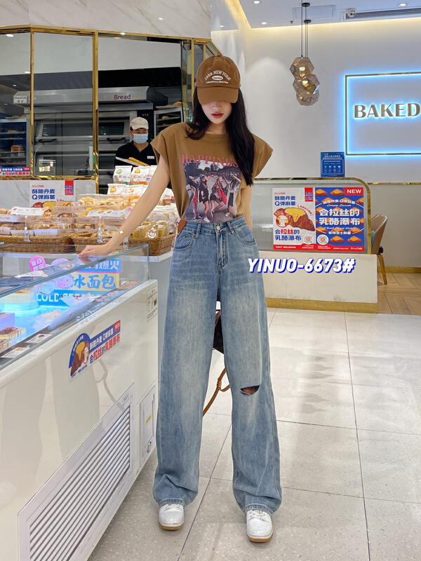 [Yinuo Yinuo jeans] Korean version versatile loose wide leg jeans 6673\zjy