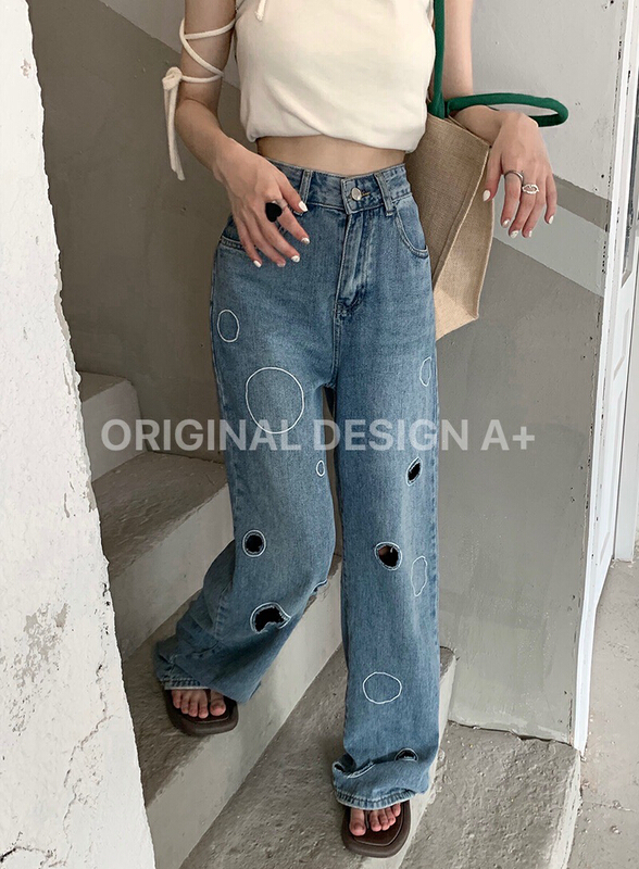 [a+] high waist fashionable jeans with holes 60208-1\l