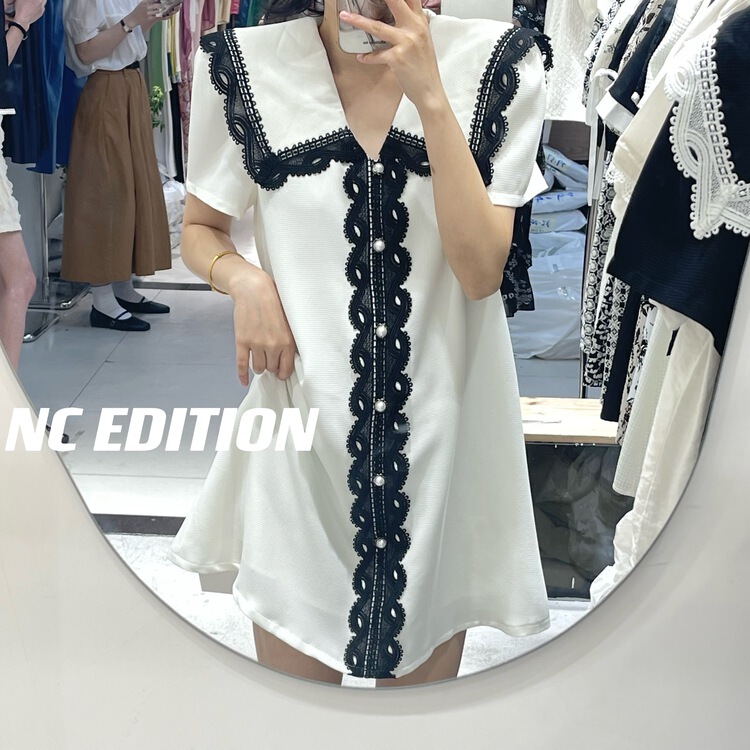 [NC edition/new color] large lapel lace edge temperament dress 2609 \zxx